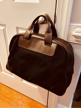 Salvatore Ferragamo Black Canvas Tote Duffel Bag Brown Leather Trim comes w COA